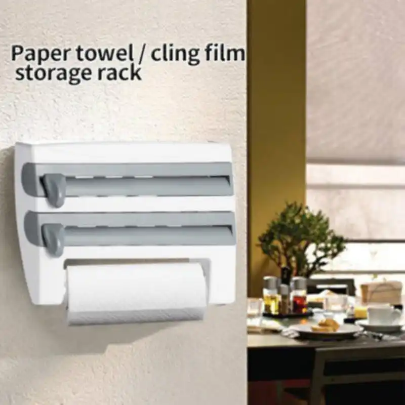 Kitchen Roll Dispenser Cling Film Tin Foil Towel Holder Rack Wall
