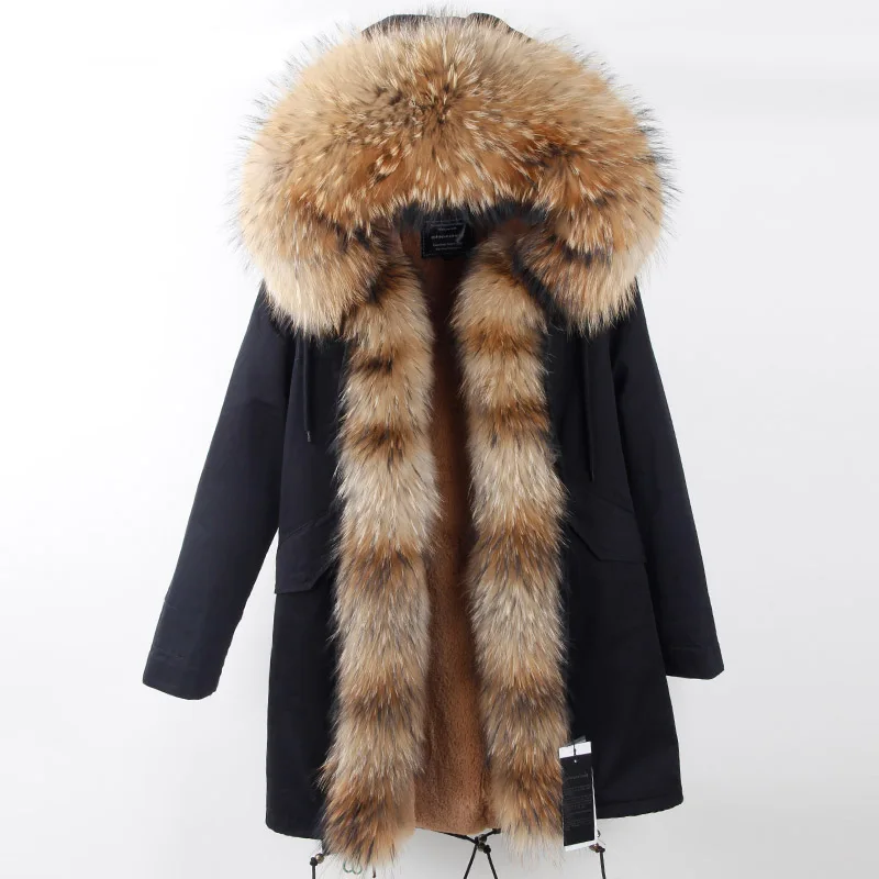 

2018 new fashion long winter jacket women luxurious Large raccoon fur collar hooded coat warm fur liner parkas top quality