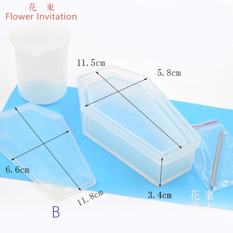 Цветок приглашение плесень мешок ручной работы прозрачный силиконовый DIY Смола ювелирные изделия вампир гроб плесень мерный стакан магнит упаковка - Цвет: B
