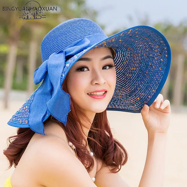 Bingyuanhaoxuan brand large brim floppy floppy hat sun hat beach women hat foldable summer uv protect travel casual hat female