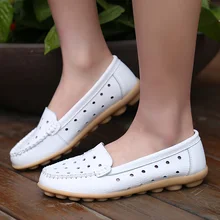 women’s Summer breathable leather cutout shoes flat plus size 40 41 flat heel mother shoes white nurse shoes