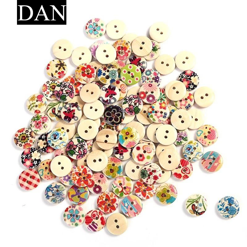

Hot Sale 50PC Mixed 2 Holes White Round Pattern Wood Buttons Sewing Scrapbooking 15mm