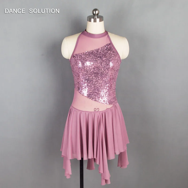 

Halter Neck Purple Grey Sequin Lace Dress for Girls Ballet or Lyrical Dance Contemporary Costume 18430A