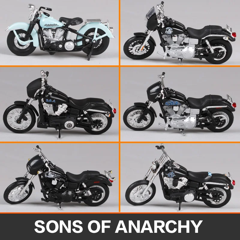 

Maisto 1:18 Harley Sons of Anarchy 1946 FL Knucklehead 2006 FXDBI Dyna Street Bob Dyna Super Glide MOTORCYCLE BIKE Model