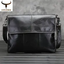 Cowather 2017 cuero de vaca genuino de la vendimia mensajero bolsos para hombres bolsos carteras de cuero cera de aceite de alta calidad libre del envío