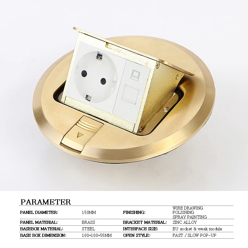 

JOHO Brass Socket Google Home Round Type Floor Socket Battery Charger With RJ45 Socket 16A Fast Pop Up Electrical Outlets