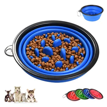 

N62 Pet Puppy Dog Cat Slow Feeder Bowl Portable Anti Slip Choke Pet Water Bowl Feed Dish Foldable Yorkie Feeding Pet Supplies