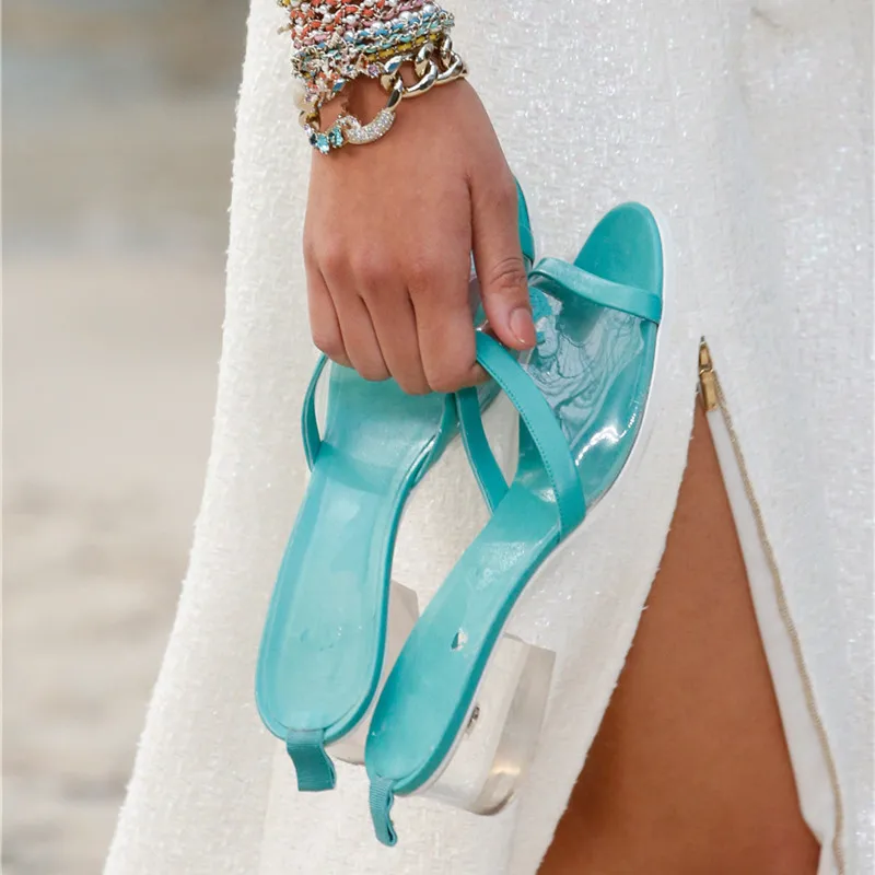 

Sandalias Mujer New Runways 2019 SS Fashion TPU Clear Women Sandals Peep Toe Crystal Transparent Block Heels Slides Woman