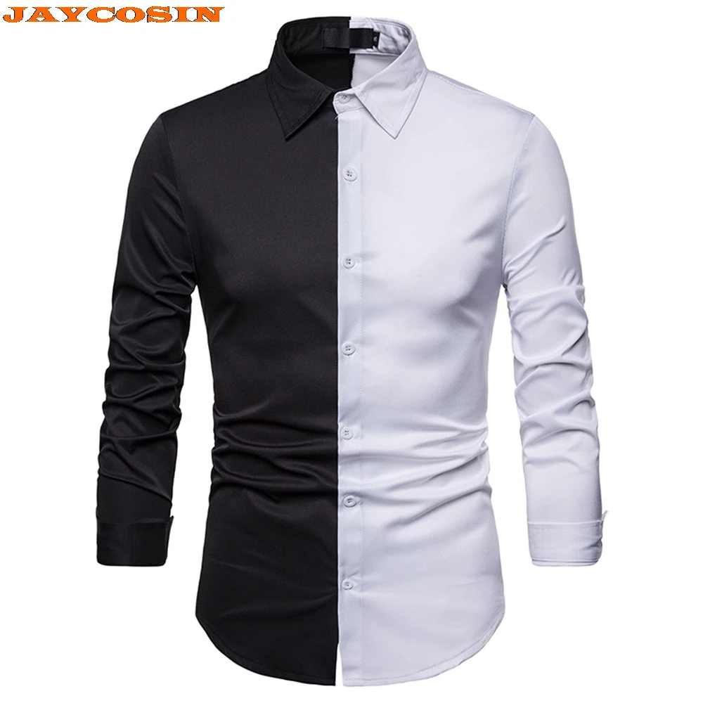 

JAYCOSIN New High Quality Fashion Design Men's Spring Winter Fashion Casual Color Patch Slim Long Sleeve Shirt Top Blouse