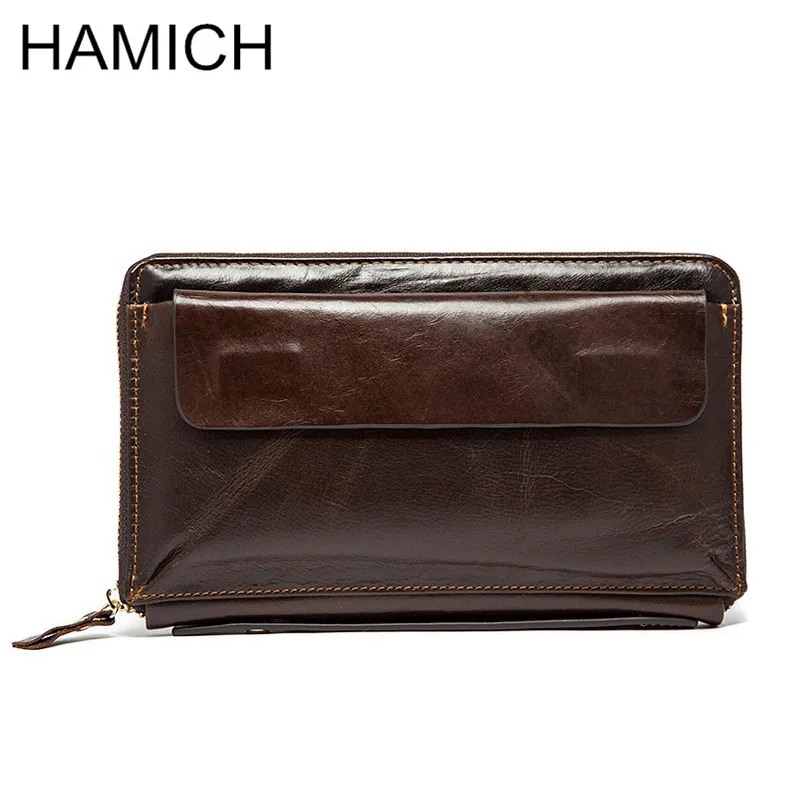 

HAMICH Oil Wax Cowhide Leather Men's Long Wallet Male Clutch Vintage Style High Capacity Wallet Purse Male Wallet Free Shipping