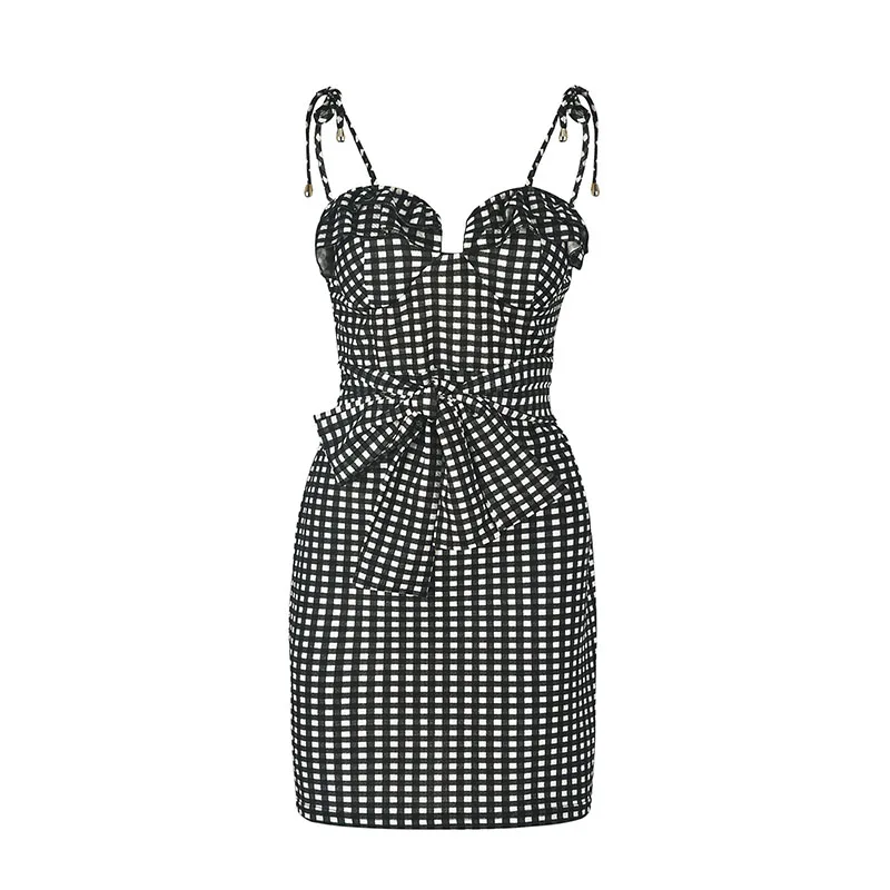

Dress women 2019 sexy One-neck plaid Women's sling bag hip bow sling off shoulder mini dresses vestidos dropshipping LY8021
