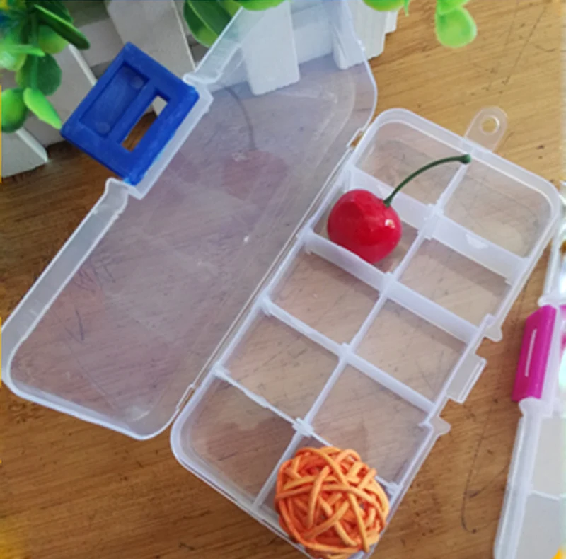 

Plastic 10 Slots Storage Box Organizer Holder Adjustable Detachable Clear Compartment Jewelry Necklace Case Sundries Container S