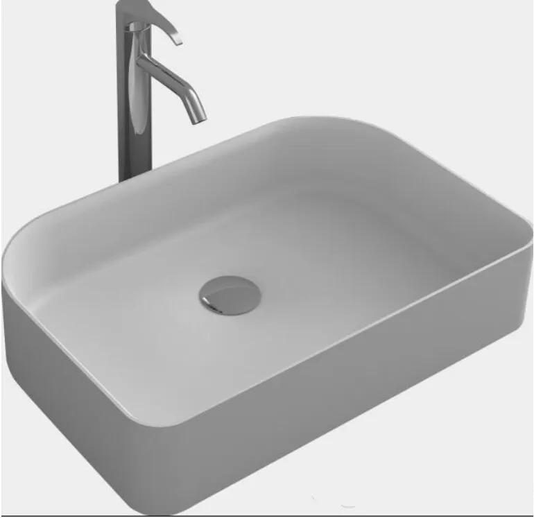 

Rectangular Bathroom Counter Top Vessel Sink Matte White Solid Surface Stone Washbasin RS38176-620