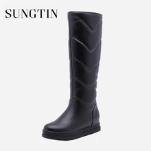

Sungtin Black White Winter Boots Plush Warm Snow Boots Women Plus Size Platform Knee High Boots Ladies Casual Flat Long Boots