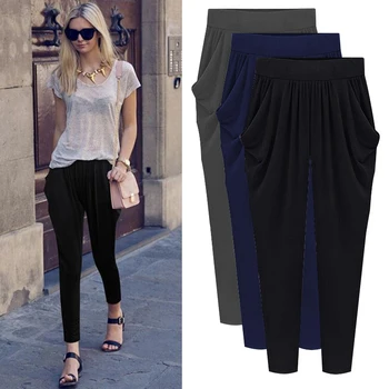 

5XL 6XL 7XL 8XL Plus Size Summer Autumn Woman Trousers Pleated Strechy Elastic Harem Pants Pantalon Femmes Calca Feminina