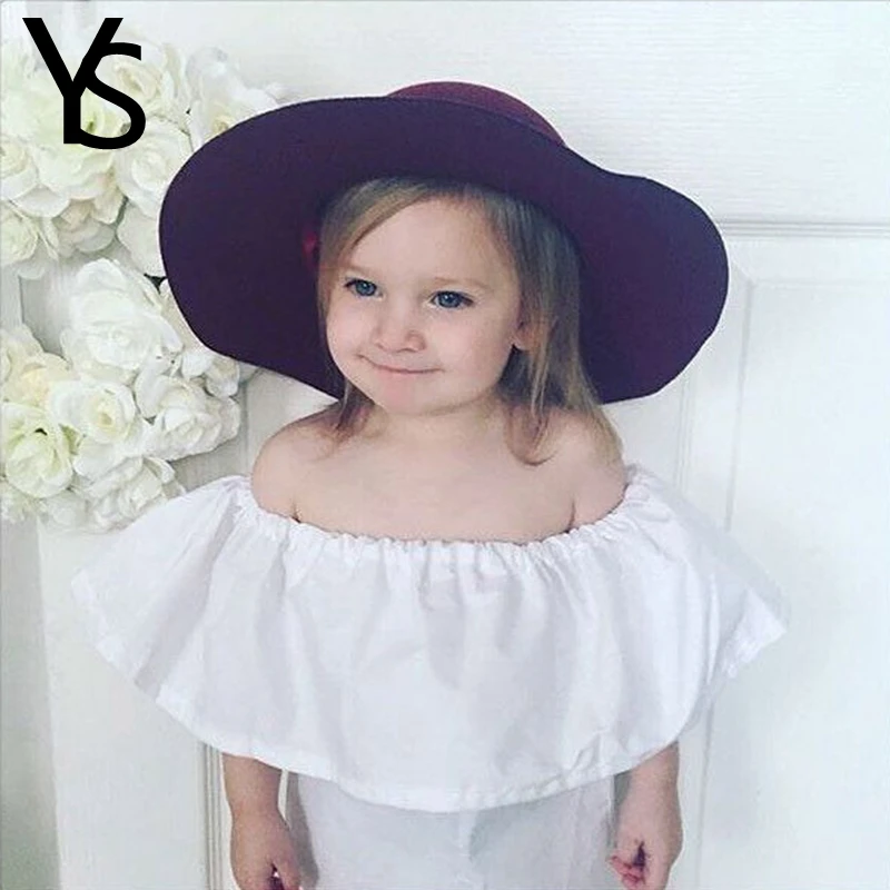 

_ 95% хлопковая рубашка для маленьких девочек, белая футболка с открытыми плечами, детский топ, детская одежда, детская летняя блузка