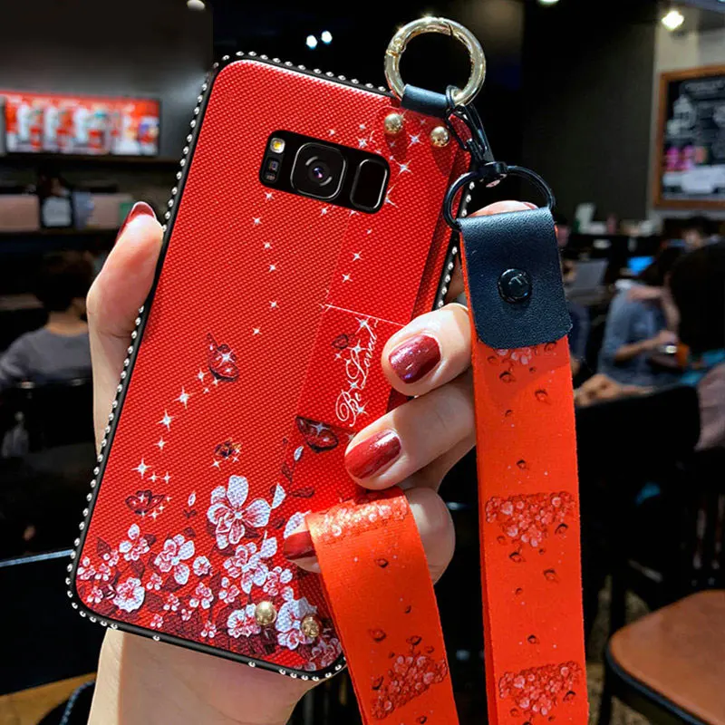 

GVU Painted lanyard bracket shell On The For Samsung Galaxy S8 S9 S10 Plus S10E S7 Edge TPU Silicone with drill Protective case