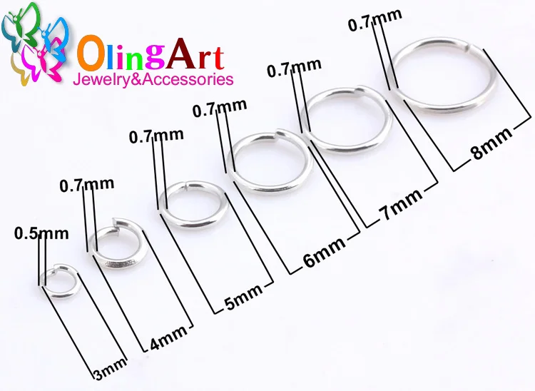 OlingArt кольцо с родиевым покрытием 3 мм/4 мм/5 мм/6 мм/7 мм/8 мм Соединительная петля смешанного размера DIY разъем для изготовления ювелирных изделий диаметр провода 0,7 мм
