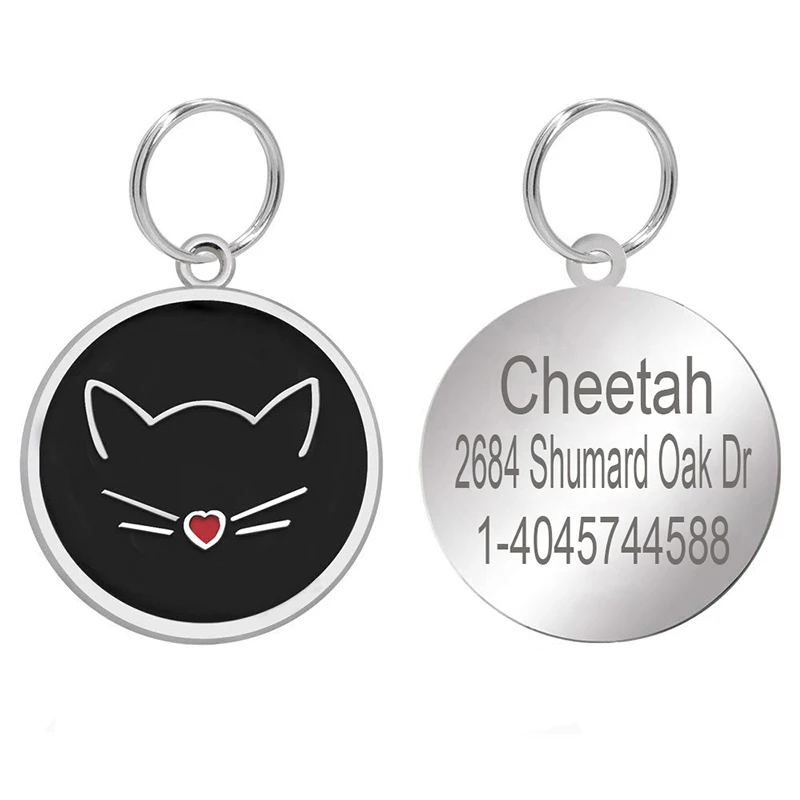 

Stainless Steel Personalized Dog Cat ID Tags Dog Cat Accessories Custom Cats Kittten Pattern Puppy Name Tag Phone No. Address
