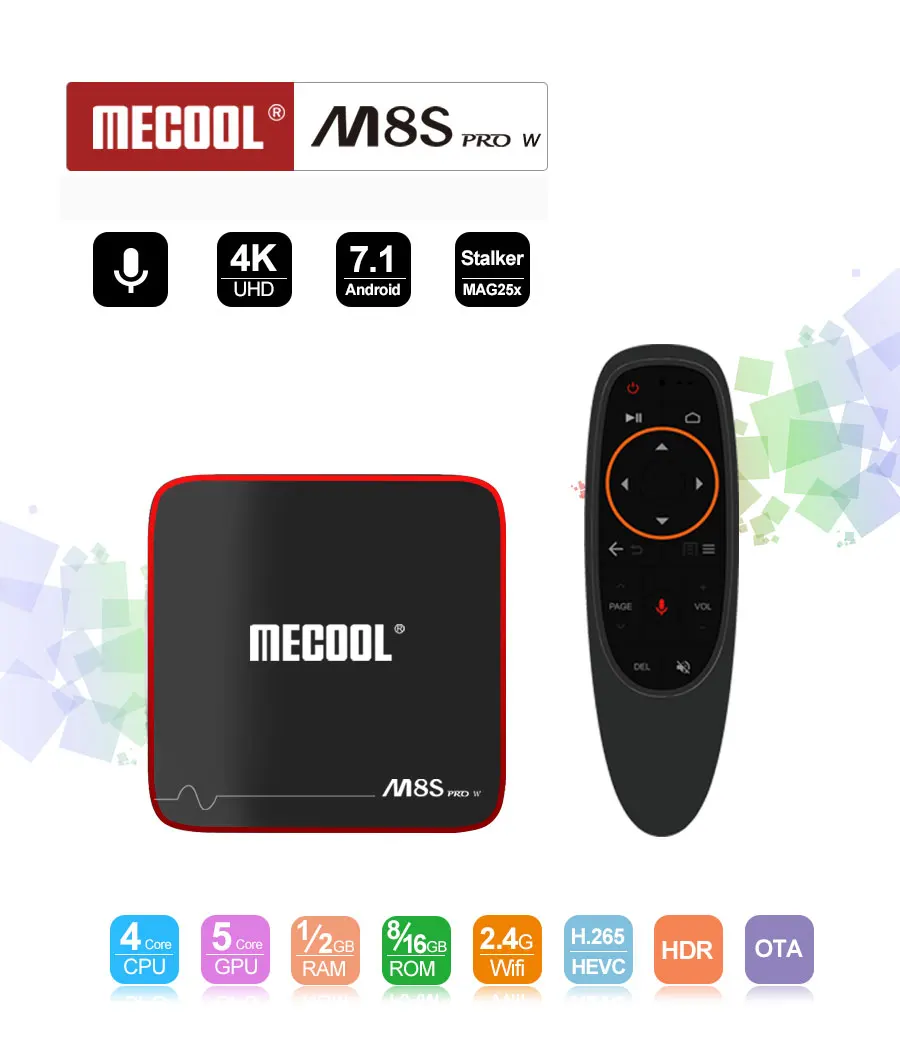 MECOOL M8S PRO W Amlogic S905W четырехъядерный Смарт ТВ приставка android 7,1 2 ГБ DDR3 16 Гб 2,4G WiFi 4K UHD видео Голосовое управление медиаплей