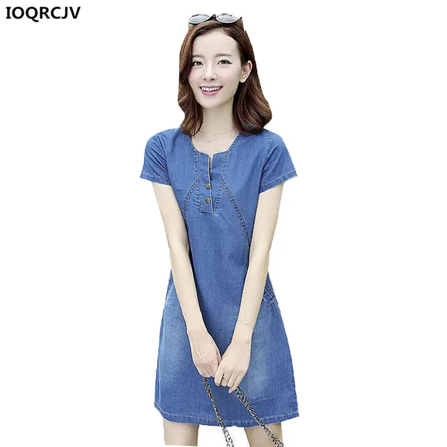 Summer Denim Dresses 2018 New Korean Style Women costume Big Size Vintage Jeans Dresses Fashion Loose Short Sleeve Women Dress68