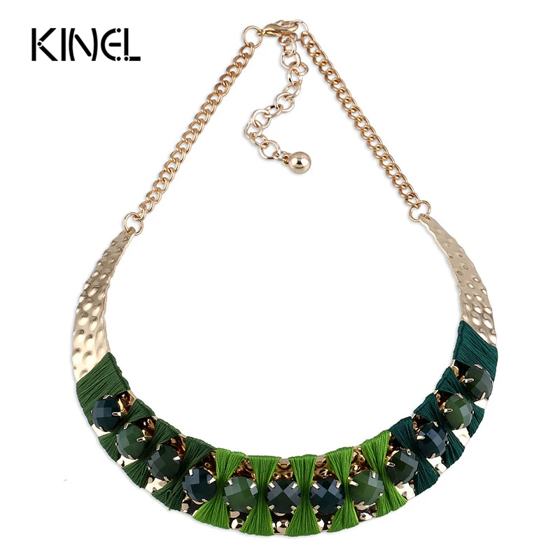 

Kinel Bohemian Necklace For Women Vintage Jewelry Gold Color Colorful Multi-Layer Geometrically Woven Necklace Party Accessories