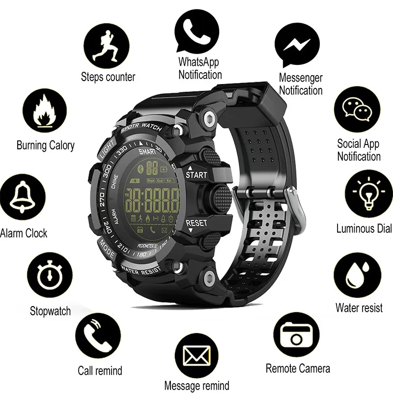 Bluetooth Clock EX16 Smart Watch Notification Remote Control Pedometer Sport Watch IP67 Waterproof Men's Wristwatch Bluetooth Clock EX16 Smart Watch Notification Remote Control Pedometer Sport Watch IP67 Waterproof Men's Wristwatch