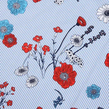 

BZ81 100*140cm Blue Red Stripe Florals Printed Cotton Fabric For Children Women Clothing Tablecloth Bedding Cloth DIY Material
