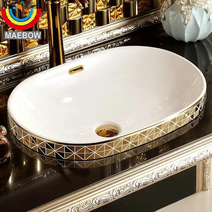 

Handmade Engraved Blocks Porcelain Countertop Lavabo Round Sink Bathroom Basin