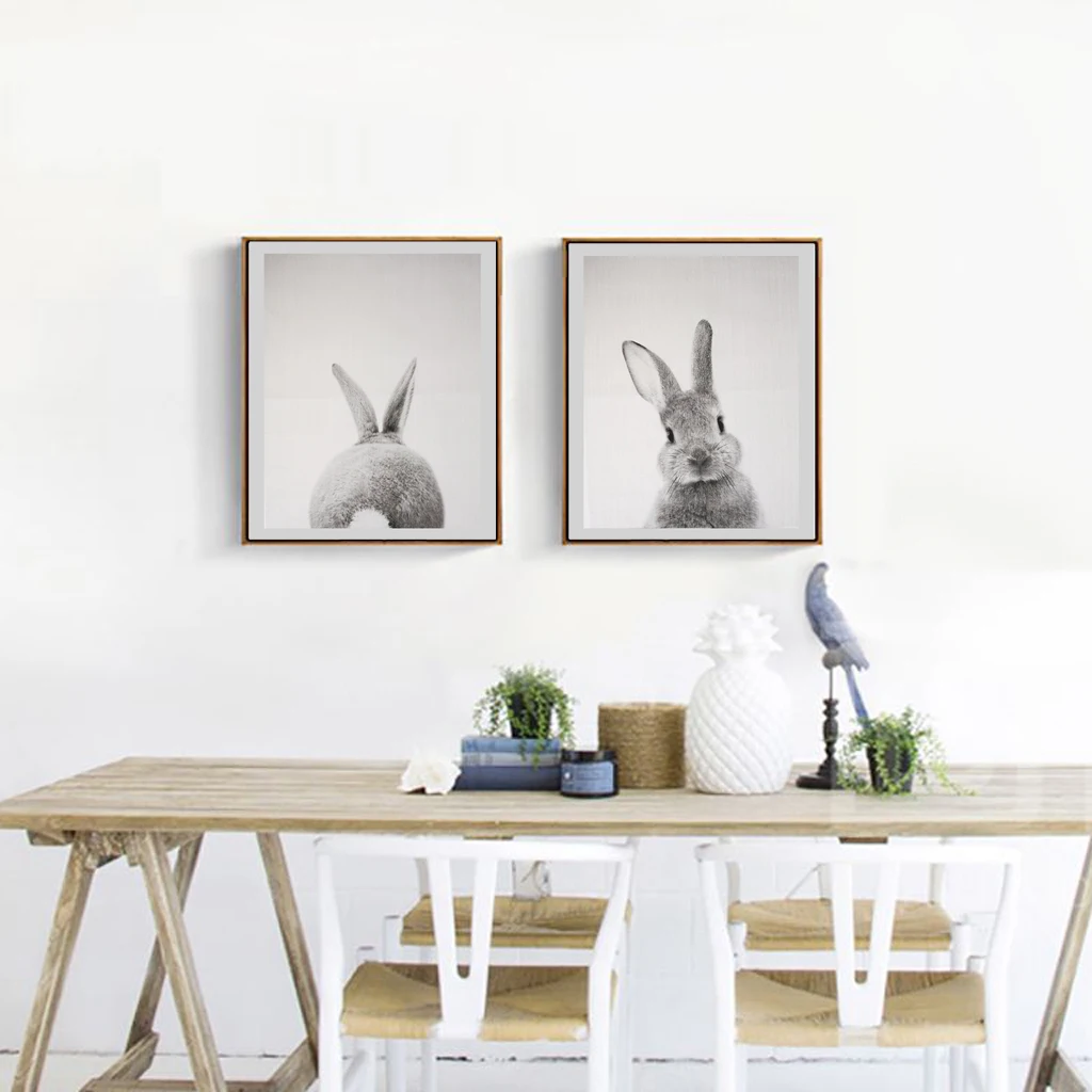 

2Pcs Unframed Baby Animal Rabbit Tail Canvas Art Print and Poster Nursery Bunny Canvas Painting for Kids Room Nordic Wall Decor