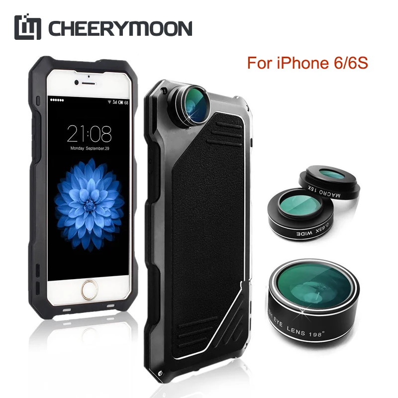 

CHERRYMOON Strong Three anti Lens Series Case Doom Armor three Anti Aluminum For iPhone 6 6s iPhone6 Case With Lens Protect