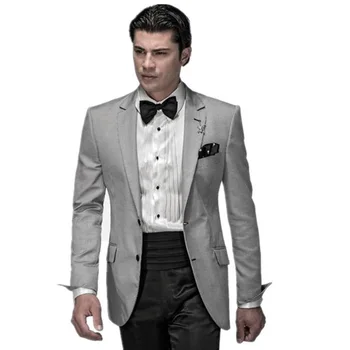 

Popular Two Button Light Grey Groom men suit Tuxedos Groomsmen Men's Wedding Prom Suits Bridegroom (Jacket+Pants+Girdle+Tie)