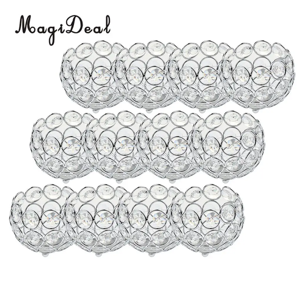 12 Pieces Votive Tea Light Candle Holders Silver/Gold Crystal Beads Candlestick Wedding Table Centerpieces Home Office Decor