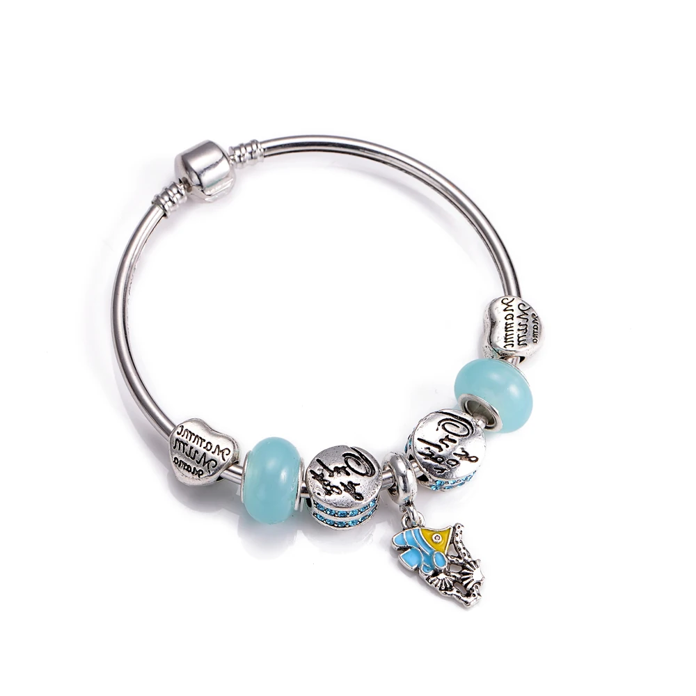 

Summer Ocean Series Starfish Shell Turtle Dangle DIY Charm Bracelet Snake Chain Brand Bracelet for Women Jewelry Gift BZ249