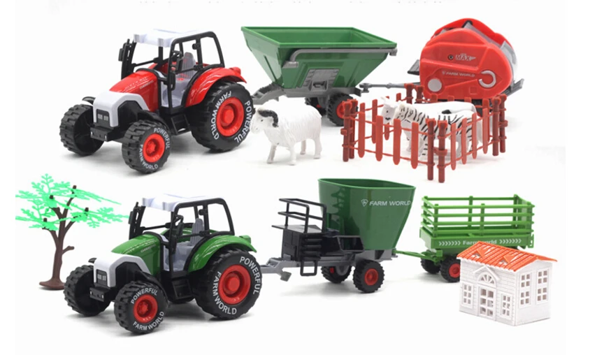 

1:24 Mini Simulation Model Toys Combination Kit Alloy Truck Farm Tractor Pull Back with Animal Tree House Toy for Kids Boys