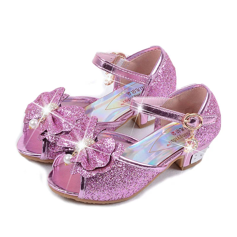 

Girls High Heels Bowtie Sandals Children Buckle Strap Glitter Sandals Kids Princess Pearl Sandals Girls Summer Shoes C85