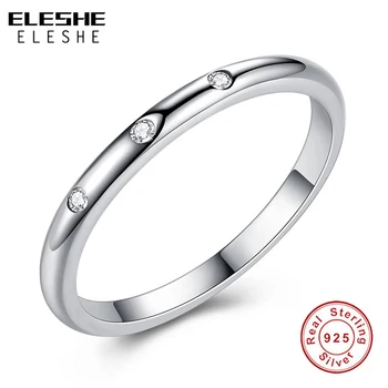 

ELESHE Real 100% 925 Sterling Silver Round Finger Rings For Women Cubic Zirconia Crystal Ring Engagement Wedding Jewelry