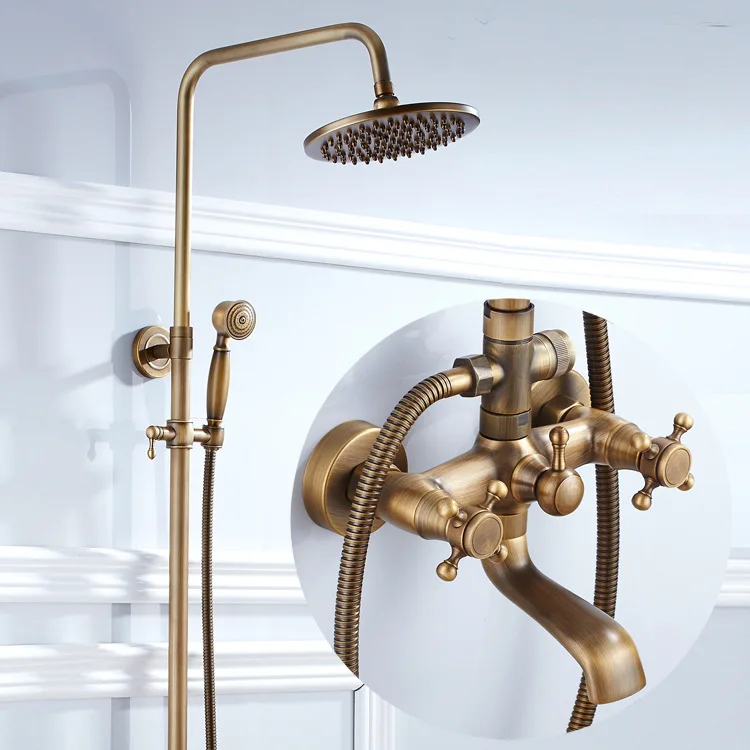 Bathroom Retro antique copper Brass Shower Set Wall Mounted Phone Handheld Mixer Tap Faucet 3-functions Valve | Обустройство дома