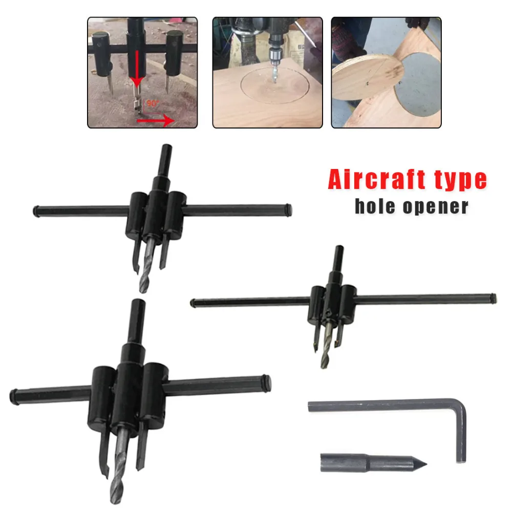 

Cutter Kit 30mm-120mm/200mm/300mm Adjustable Metal Wood Circle Hole Saw Drill Bit DIY Tool Black Alloy Blade