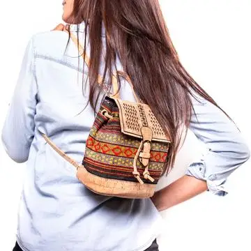 Cork backpack Colorful Textile eco vegan women vintage girls backpack Cotton Bag Casual Backpack Laser Cut Patte cork bag OY-003