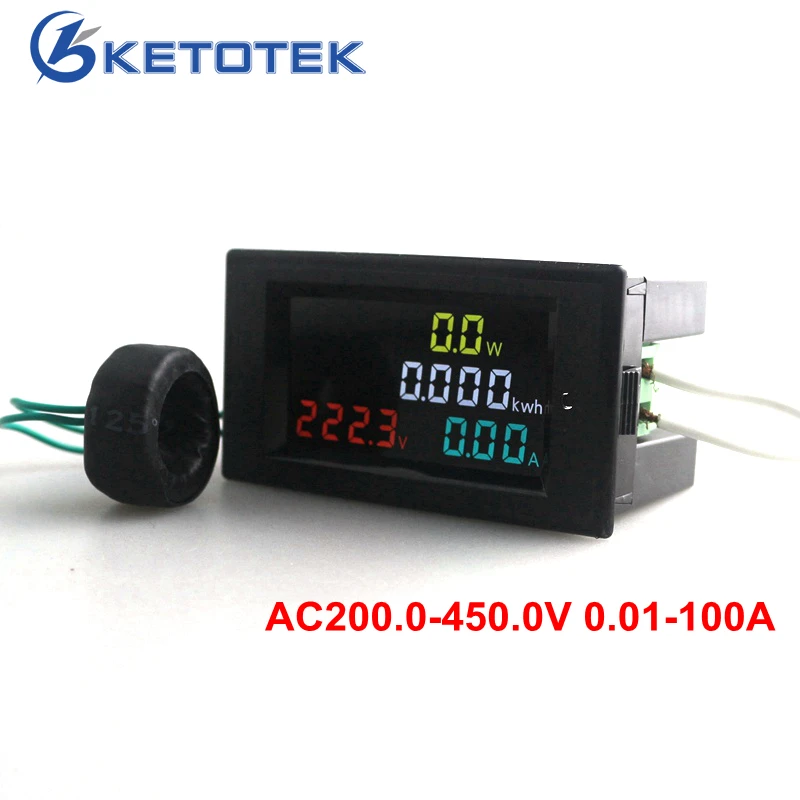 

AC Voltmeter Ammeter AC 200.0-450.0 V 0.01-100A 180 Degrees Flawless LED HD Color Screen Power Energy Meter Monitor