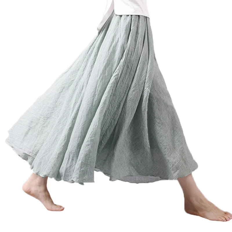 

2018 Summer New Skirts Womens Vintage Casual Bohemia Cotton Linen Pleated Women Long Maxi Tulle Beach Skirt Mujer Ladies