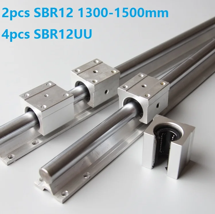 2pcs SBR12 1300mm/1400mm/1500mm support linear guide rail + 4pcs SBR12UU bearing slide blocks CNC router parts | Обустройство дома