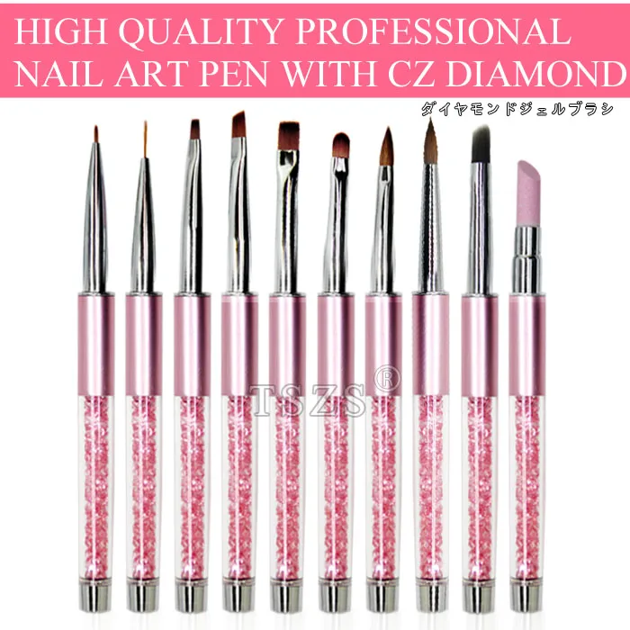 

1Pcs/lot High Quality Brush with Pink Rhinestone Acrylic Kolinsky Nail Brushes
