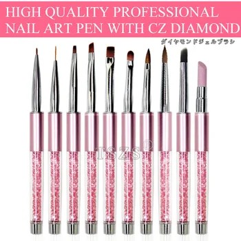 

1Pcs/lot High Quality Brush with Pink Rhinestone Acrylic Kolinsky Nail Brushes