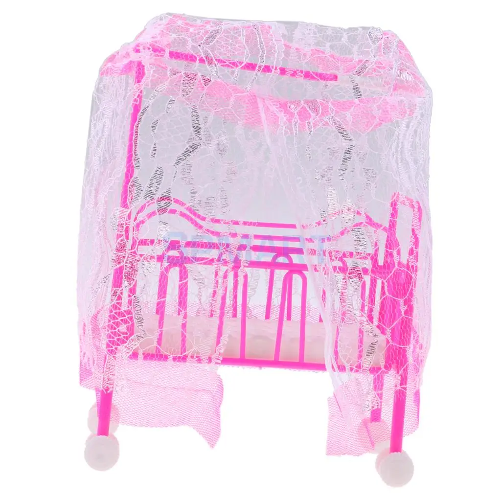 Dollhouse Miniature Mini Cradle Bed w/ Lace Cover Bedroom Furniture Decor For 3 inch Dolls 1/6 Action Figures Accessory
