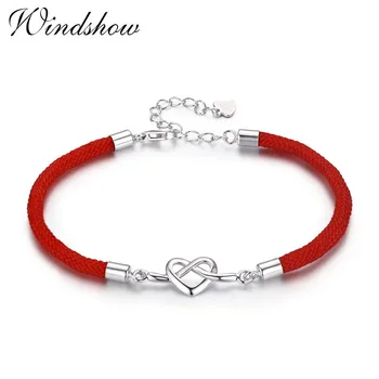 

925 Sterling Silver Infinite Heart Knot Red Rope Bracelets For Women Girls Pulseras Pulseira Accessoires Bracelete Best Friend