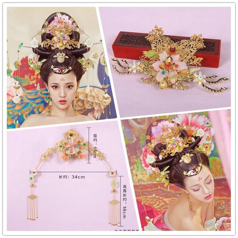 Pure Handmade Hanfu Costume Accessory for Photo House KongQue Long Tassel Golden Hair Jewelry with Colored Flower small blank cards with colorful envelopes white note cards mini envelopes set 14 assorted colored envelopes for gift card