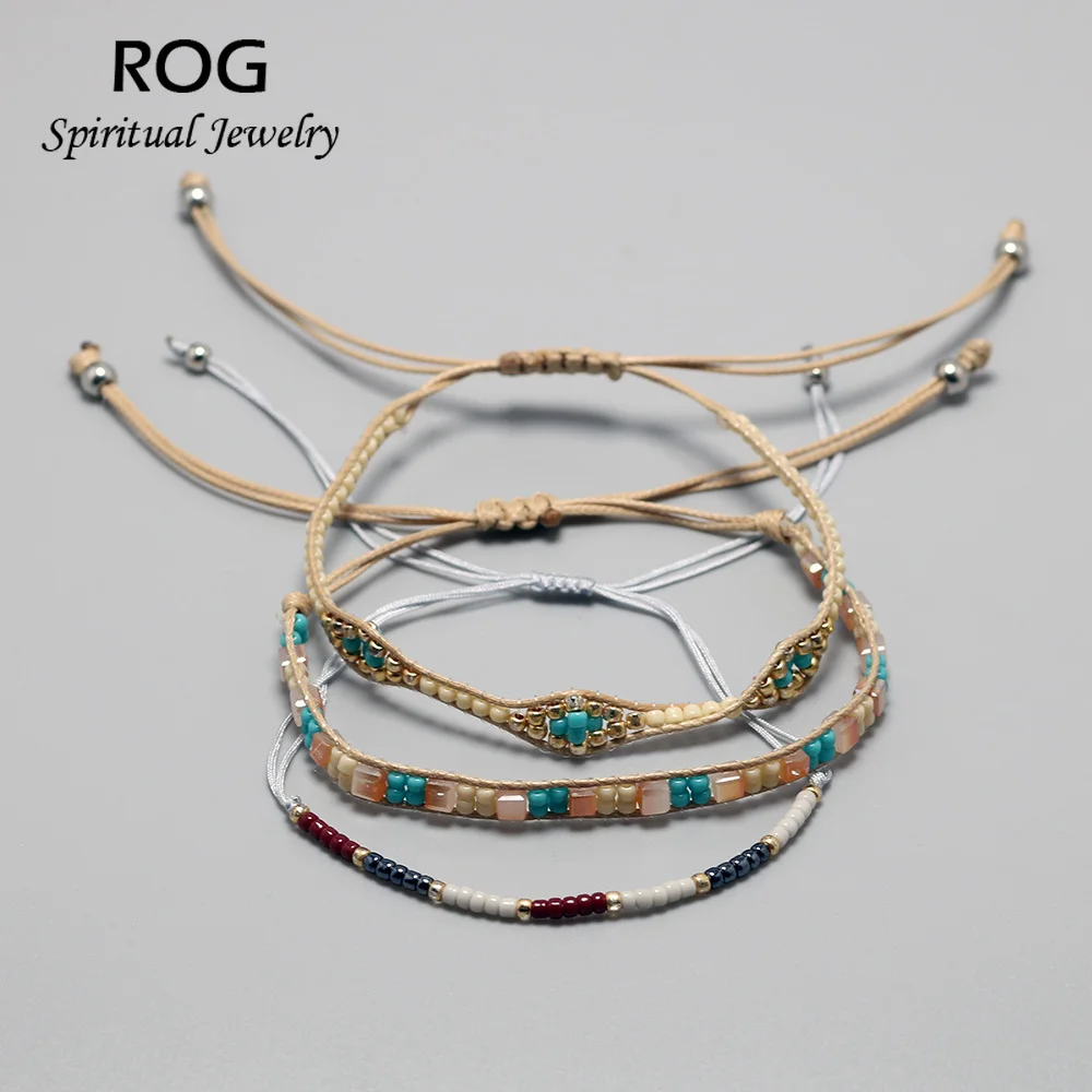 

3pcs/set Braided Rope Bracelet With Small Beads Thin Bracelets For Women Ethnic DIY Woven DIY Handmade Jewelry