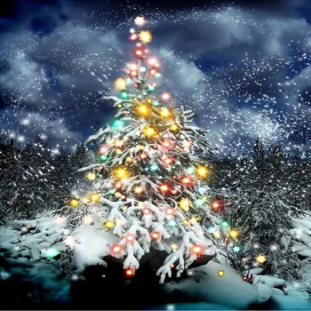 

Forest Winter Scenic Backdrops Printed Thick Snow Covered Christmas Tree Stars Falling Snowflakes Xmas Party Photo Background